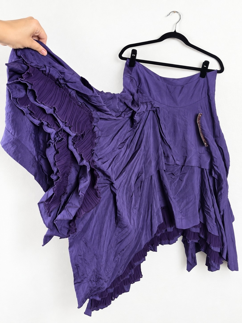 NWT Design Today's Purple Lagenlook Asymmetrical Ruffle Skirt M Whimsigoth Boho